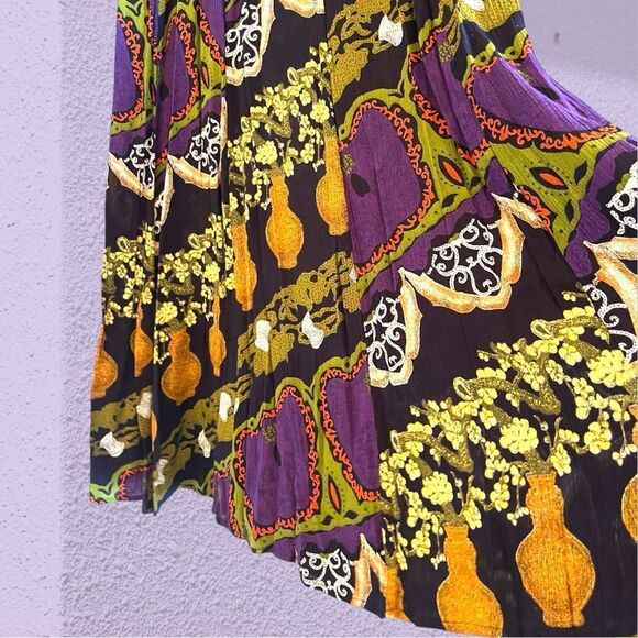 Vintage crinkle fabric midi skirt bold print - Picture 4 of 12